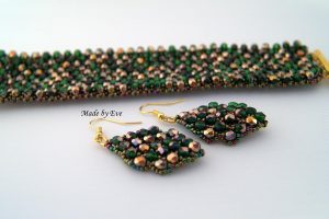 a jewelry set in gold and green